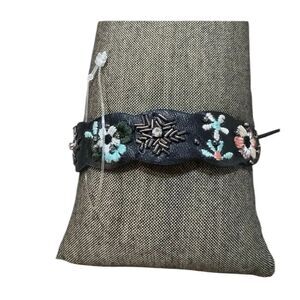 NWOT Rebecca Minkoff Floral Embroidered Leather Guitar Strap Bracelet